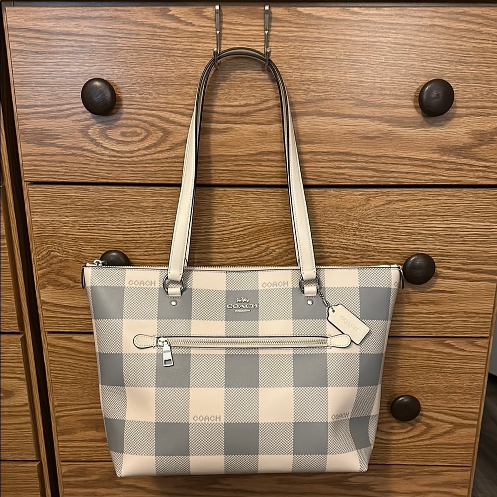 Coach Gray and Cream Checkered Tote